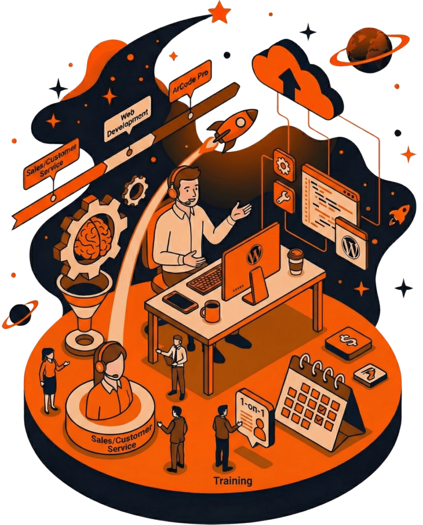 grafika abstrakcyjna pokazująca historię pracy CEO ArCode Pro